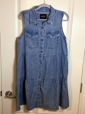 Velvet Heart Women's Denim Sleeveless Button Down Mini Dress Loose Fitting